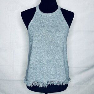 Fab’rik Blue Heathered Sleeveless Sweater Sz M Fringe Hem Lightweight Halter NWT